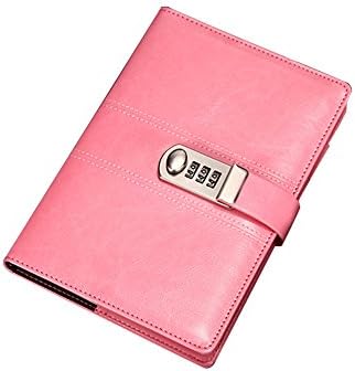 PU Leather Business Notebook, ABBER Journal Writing Notebook with Combination Lock, B6 Size Password Diary Combination Lock Journal, notebook, notepad (Pink)