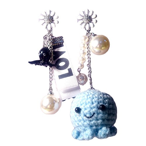 Sansukjai Earring Octopus Figurines Amigurumi Crochet Octopus Blown Glass Fashion Earring, Handmade Jewelry, Christmas Gift