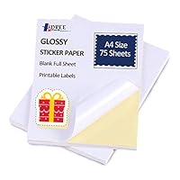 75 Sheets Glossy Sticker Paper A4 Self Adhesive Sticker Label Paper for Laser and Inkjet Printer by Hapree