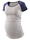 Jezero Maternity Baseball Crew Neck Tops Flattering Side Ruching Pregnancy T-Shirt