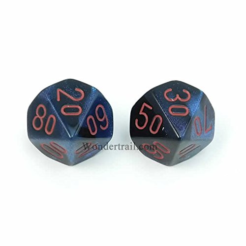 WCXPG1158E2 Black Starlight With Red Numbers D10 Percentile Aprox 16mm (5/8in) Pack of 2 Dice Chessex