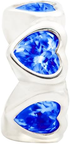 Spacer Stopper Charm 925 Sterling Silver Love Heart Zirconia Charm Fit European Snake Chain Bracelets Color Blue