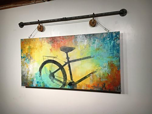 Original abstract bicycle acrylic large painting rustic decor industrial black pipe