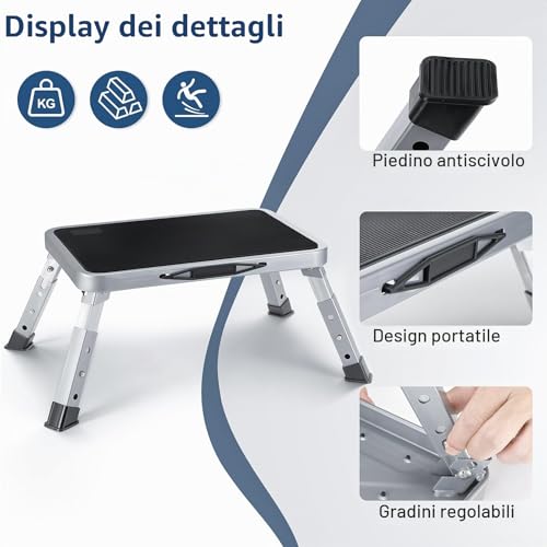 Folding Steel Stool, Portable Folding Stool with Non-Slip Thick Rubber Step, 150 kg Load-bearing, 3 Steps Folding Ladder for Camper, Kitchen, Office