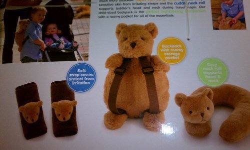 Goldbug Go and Grow Travel set including strap covers, neck roll, and bear backpack - Thumbnail 3