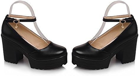 Lucksender Womens Round Toe Platform Chunky Heels Ankle Strap Mary Janes Pumps Shoes 10B(M)US Black