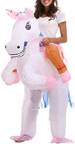 Adult's Inflatable Unicorn Costume Carry Me Horse Fancy Dress Blow Up Halloween Rider Cosplay Suit