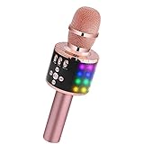 BONAOK Wireless Bluetooth Karaoke Microphone with Multi-color LED Lights, 4 in 1 Portable Handheld Home Party Karaoke Speaker Machine for Android/iPhone/iPad/Sony/PC or All Smartphone(Rose Golden)