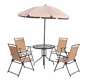 Conjunto Muebles Jardin 4 Sillas Mesa de Comedor Redonda y Sombrilla