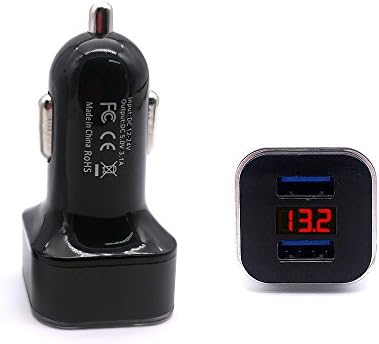 Dual USB Car Charger Metal Adapter Fast Charge with LED Display Voltage 3.1A/15W, Smart Charge Multi-protection System for any ISO Android Devices(Black)