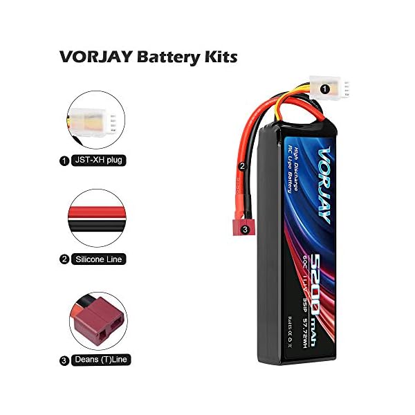 VORJAY 2S LiPo Akku 7.4V 80C 5200mAh mit Deans Stecker Batterie Ersatzakku für Wing RC Auto Rock Crawler Airplane… – Bild 3