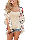 EVALESS Women's Floral Print Chiffon Loose Kimono Cardigan Blouse Beach Cover Up Medium White