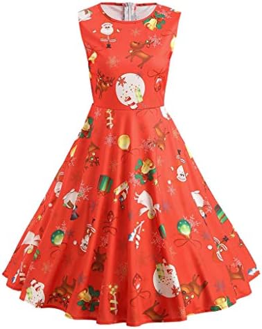 Oliviavan Women's Vintage Print Sleeveless Dress Evening Party Swing Dress