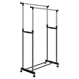 Elomes Clothing Garment Rack Heavy Duty Heavy Duty Double Rail Clothes Stand Rack with Top Rod and Lower Storage Shelf for Boxes Shoes Boots [US Stock]