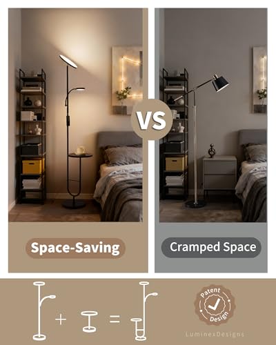 Stehlampe mit Tisch, 36W+7W LED Stehlampe dimmbar 3200LM+600LM Moderne Stehleuchte Wohnzimmer & Deckenfluter mit Fernbedienung, 2700K-6500K Schwarz