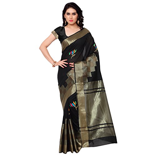 Janasya Women's Black Banarasi Art Silk Saree