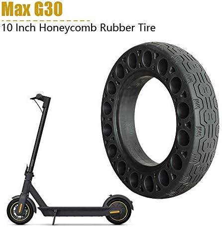 Haude Lot de 2 pneus en caoutchouc solide pour scooter électrique Ninebot Max G30 en nid d'abeille et amortisseur Noir 25,4 cm