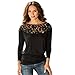 Laimeng, Women Casual Long Sleeve Loose Lace T-Shirt Blouse (XL, Black)