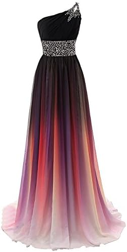 Oumans Womens One Shoulder Prom Evening Party Dress Long Chiffon Mother Gown Gradient&amp;Colorful us10
