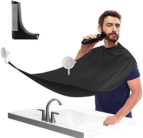 YourBest Beard Catcher Apron For Shaving With Travel Bag Suction Cups And Beard Shaping Tool Comb, Adjustable Neck Straps, Ideal Mens Beard Grooming Kit.