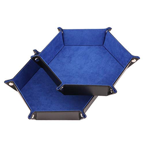 Epessa 2 Pack Dice Holder,Dice Tray, Catchall Tray, Valet Tray,PU Leather Folding Hexagon Tray for RPG, DND, Other Dice Games and Desktop Storage Organizer-8.5''