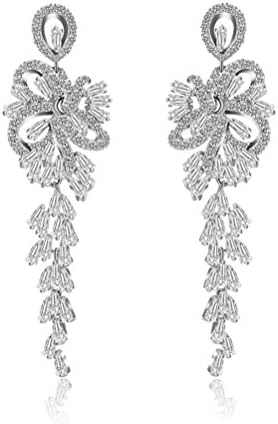 HowFitU Shining CZ Long Hanging Chandelier Earrings for Banquet Party Bridal Wedding