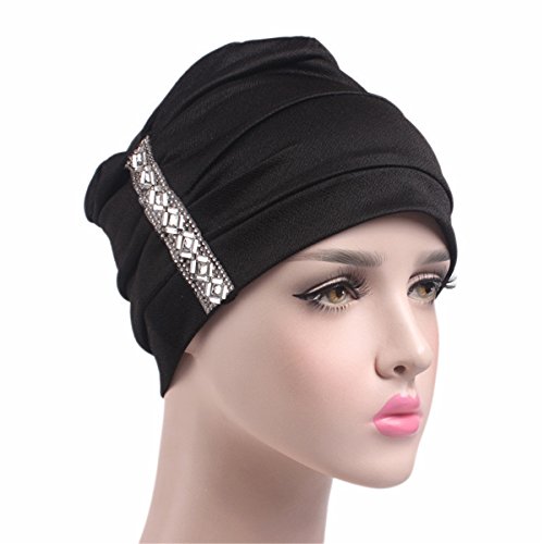Qhome Womens Luxury Diamante Velvet Turban Hat Chemo Cap Liner for Cancer Hair Loss Indian Caps Beanie Hat Turbante