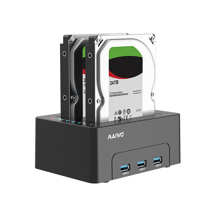 Photo 1 of MAIWO Dual Bay Hard Drive Docking Station with Offline Clone for 2.5 3.5 Inch SATA HDD SSD, 3X USB 3.0 Hub Extension, 48TB Capacity, External Hard Drive Duplicator Cloner
