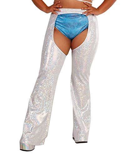 iHeartRaves Soul Sparkle Holographic High Waisted Chaps (Silver, Large) - Thumbnail 4