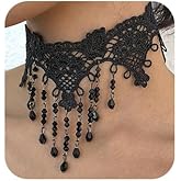 JWICOS Lace Choker Necklace for Women Black Flower Classic Retro Gothic Style Choker with Beads for Halloween Party