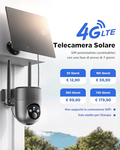 NUASI 4G LTE Outdoor Solar Camera with Wireless SIM, 2K Solar Panel and Battery, 360° PTZ, Color Night Vision, PIR Detection, Two-Way Audio, IP66, No WiFi