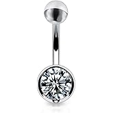 NAVIKO Belly Button Rings Titanium - Belly Ring for Women 14G - Curved Barbell Navel Piercing Jewelry - Clear CZ Belly Piercing Jewelry