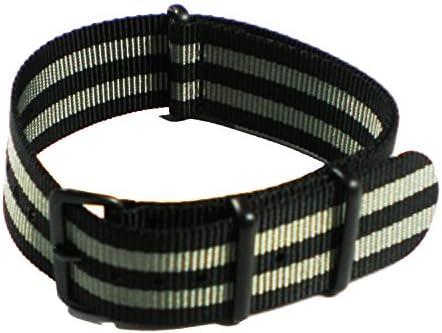 SWIGEN USA Black &amp; Grey James Bond Military Army Mens Nylon Canvas Fabric Wrist Watch Band Strap 20mm