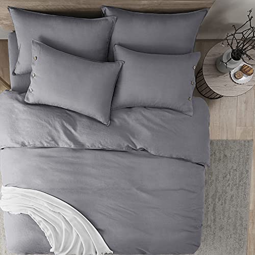 Umchord French Linen Duvet Cover Set, 3 Piece 100 Stone Washed Linen
