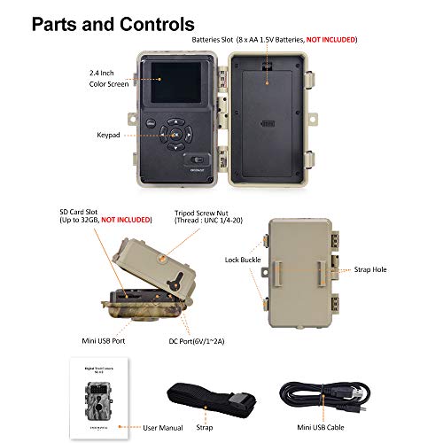 Meidase Trail Camera 16MP 1080P, Game Camera with No Glow Night Vision Up to 65ft, Hunting Camera with Motion Activated, 2.4" Color Screen and Unique Keypad, Waterproof Wildlife Camera