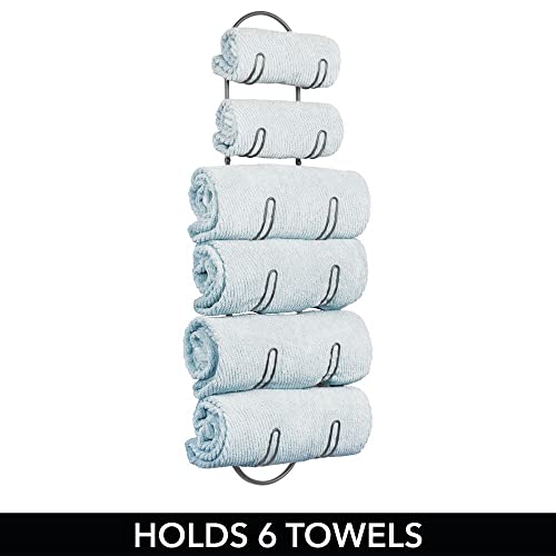 mDesign Steel Wall Mount Towel Rack with 6 Compartments Towel Holder and Towel Storage Shelf