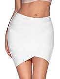 Meilun Women's Rayon Bandage Bodycon Mini Skirt (Medium, White)