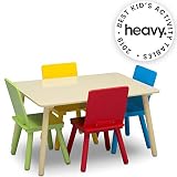 Delta Children Kids Chair Set and Table (4 Chairs Included), Natural/Primary