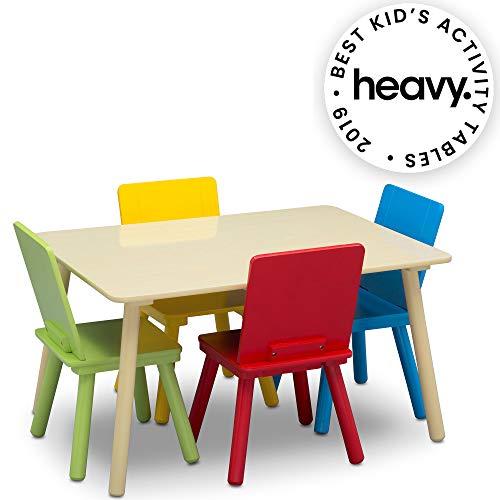 Delta Children Kids Chair Set and Table (4 Chairs Included), Natural/Primary