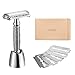 Safety Razor, Oak Leaf Butterfly Open Double Edge Shaving Razor with Razor Stand and 5 Platium Super Blades, Chrome Finish Shaving Kit for Men