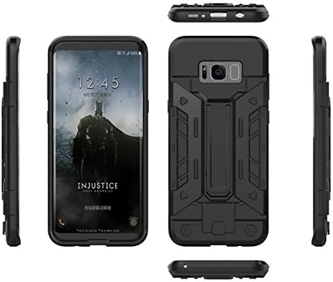 Galaxy S8+ PLUS 6.2"Display ARMOR CASE Dual Protection Soft TPU &amp; Hard PC Multi-Angle Stand Unique Built-in Card Holder Quick Credit Card Access Convenient Slide-Out (Black &amp; Silver) (Black)
