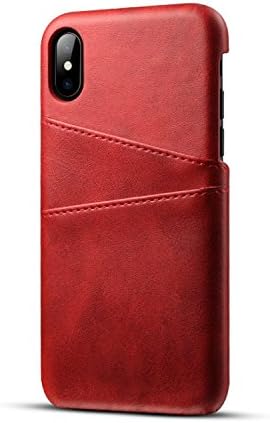 iPhone X - Leather Case with Card Holder, Support Wireless Charging, Thinnest Genuine Leather Cover. Fire Red