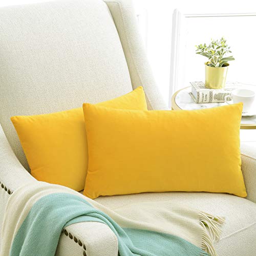 COMFORTLAND Lumbar Throw Pillow Cases,2 Pack, Solid Soft Velvet Rectangular Decorative Pillow Covers,Accent Pillowcases,Euro Cushion Covers for Farmhouse, Couch,Sofa,Kids,12 x 20 Inch,Orange Yellow - Thumbnail 3