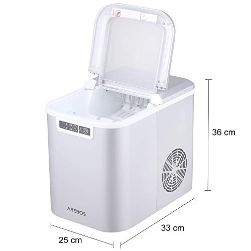 Arebos Eiswürfelmaschine | Ice Cube Maker | 12 kg / 24 h | 10-15 Minuten Produktionszeit | 2 Eiswürfel-Größen | 2,2… – Bild 6