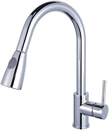 YAJO Modern Single Handle Swivel Rotating Spout Kitchen Vessel Sink Faucet With Pull Out Sprayer, Chrome Finish