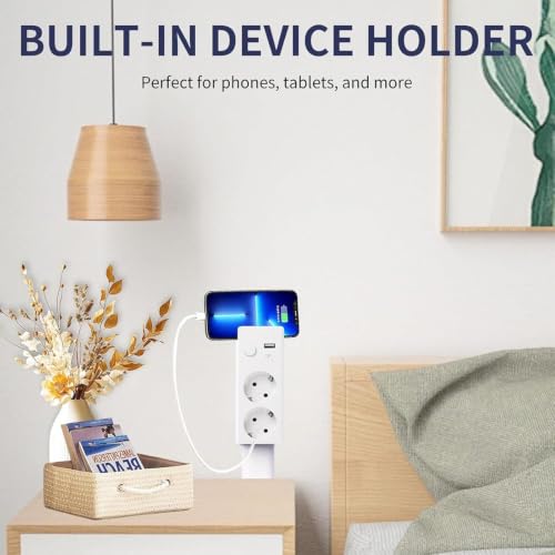 Extendable and Swivel Wall Plug with USB-A, USB-C and 2 Outlets - Ideal for tight corners such as bedside tables, sofas and desks.