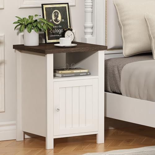 ChooChoo Set of 2 Farmhouse Nightstand, Rustic Vintage End Side Table with Storage for Bedroom Living Room, White