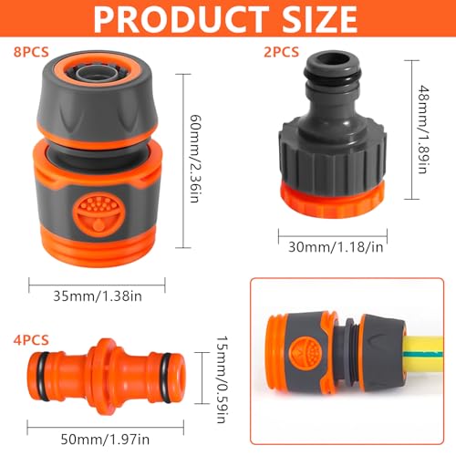 XSHAO 14 Pcs Garden Hose Connector 13 mm (1/2 Inch) Garden Hose Connector with Double Outlet Garden Hose and Tap Connector 2 in 1 for Family Garden