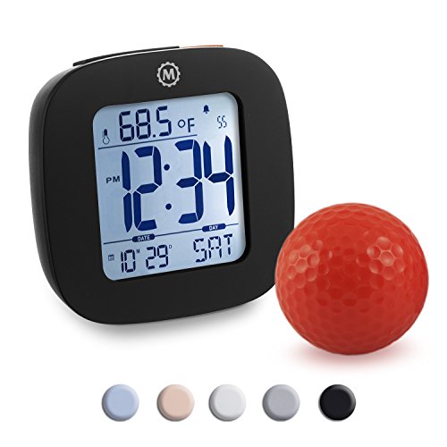 Marathon Small Compact Alarm Clock with Repeating Snooze, Light, Date and Temperature. Batteries Included Travel…