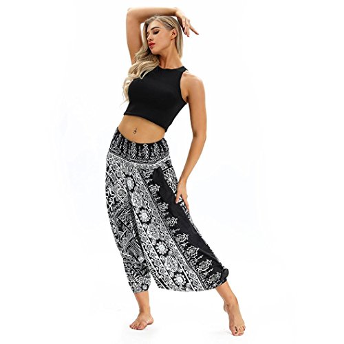 Yoga Pants,Women Casual Loose Yoga Trousers Baggy Boho Aladdin Jumpsuit Harem Pants (Black, Free Size)